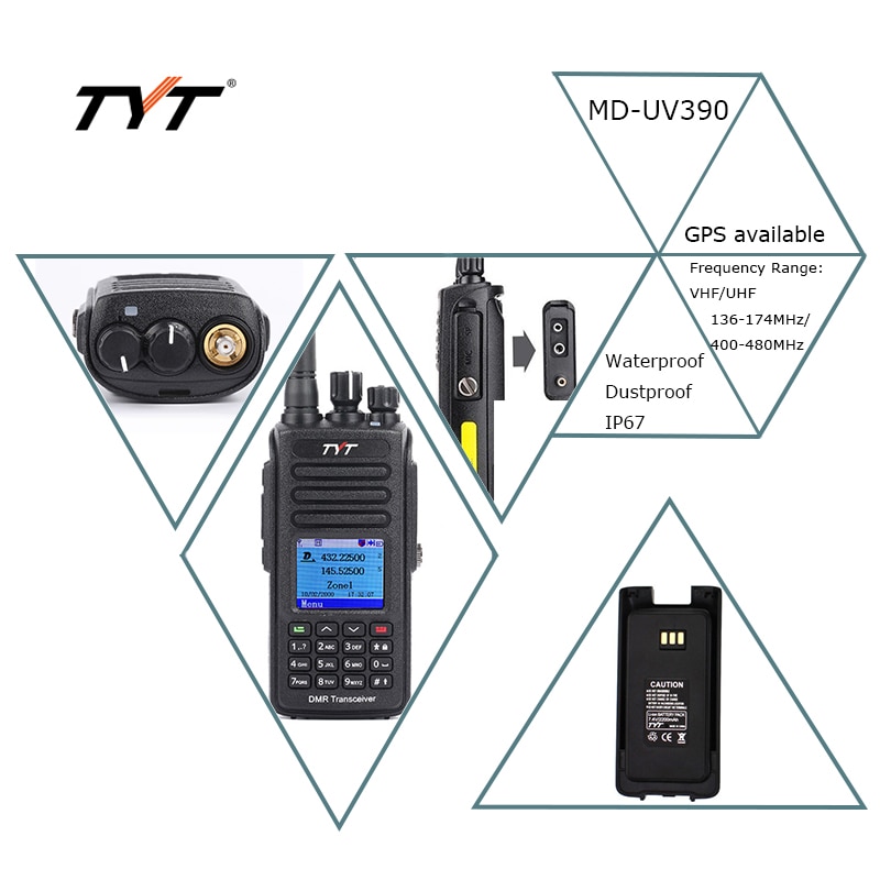 جهاز اتصال لاسلكي رقمي TYT DMR MD-UV390 IP67 مقاوم للماء ثنائي النطاق